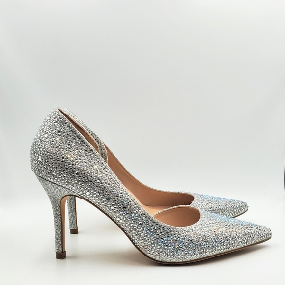 Lauren Lorraine Ruby Silver Rhinestone Embellished Half d'Orsay Pointed Pumps fo - Picture 8 of 15